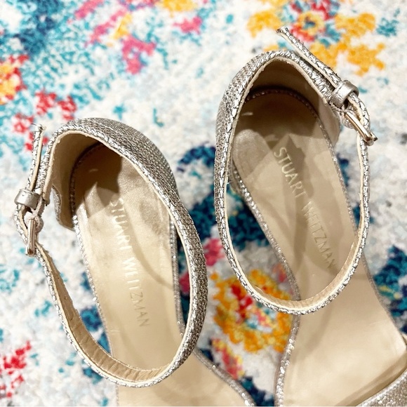 Stuart Weitzman Sandals Women's 7 Nudistcurve 75 Block Heel Gold Platino - Picture 5 of 8